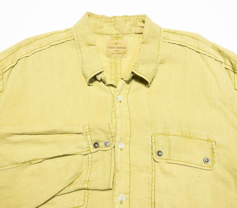 Tommy Bahama Linen Shirt 2XL Men's Lime Green Button-Up Beach Vacation