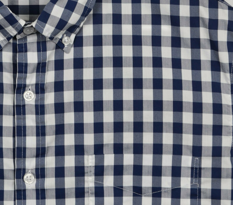 J. Crew Men's Sz Large Navy Blue White Gingham Check Offshore Performance Shirt