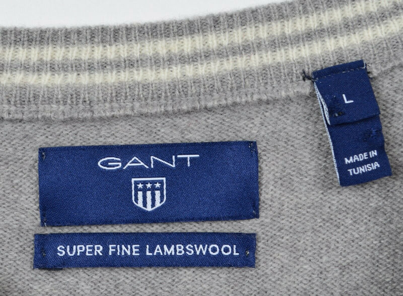 GANT Men's Large 100% Lambswool Embroirdered Logo Gray Crew Neck Sweater