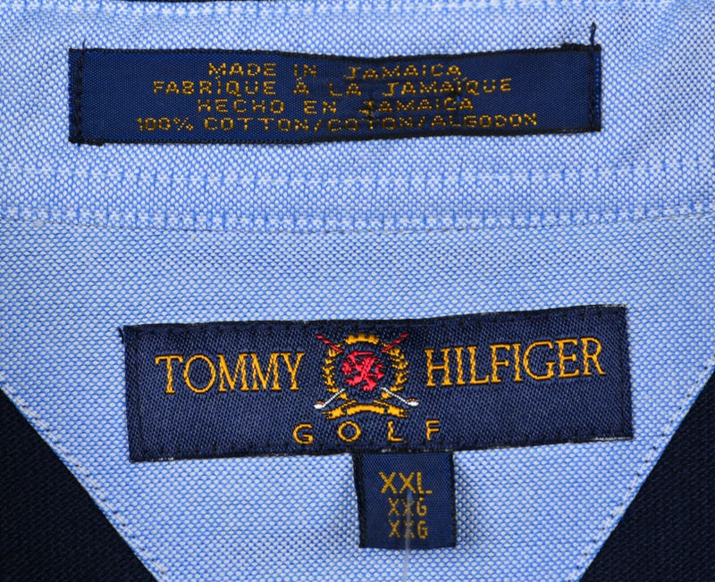 Vintage 90s Tommy Hilfiger Golf Men's 2XL Lion Crest Navy Blue Knit Polo Shirt