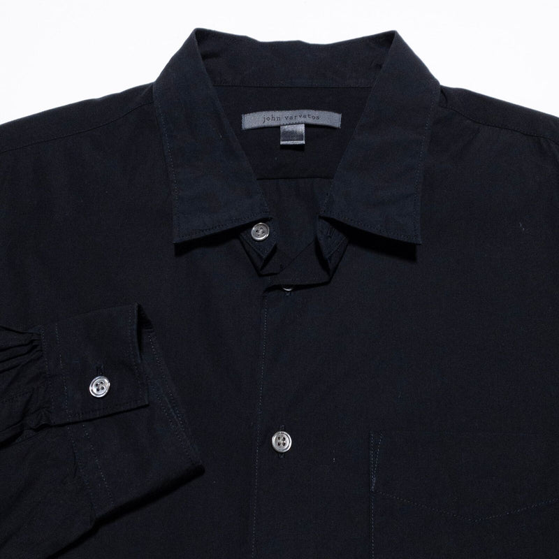 John Varvatos Collection Shirt Men's Medium Solid Black Roll-Tab Sleeve Designer