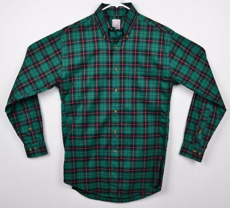 Brooks Brothers Men's Sz Small Non-Iron Green Tartan Plaid Button-Down Shirt