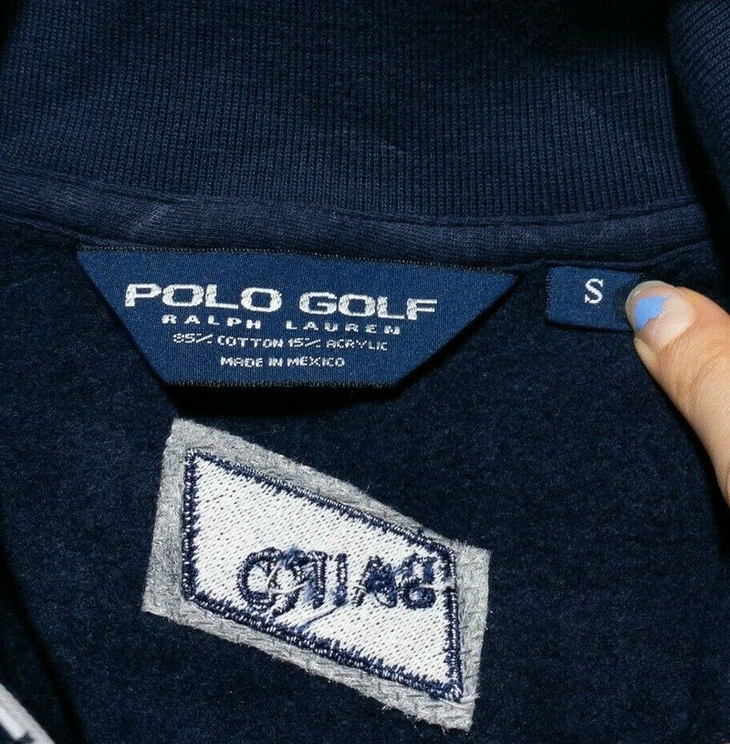 Polo Golf Ralph Lauren Solid Navy Blue 1/4 Zip Cotton Blend Sweater Men's Small