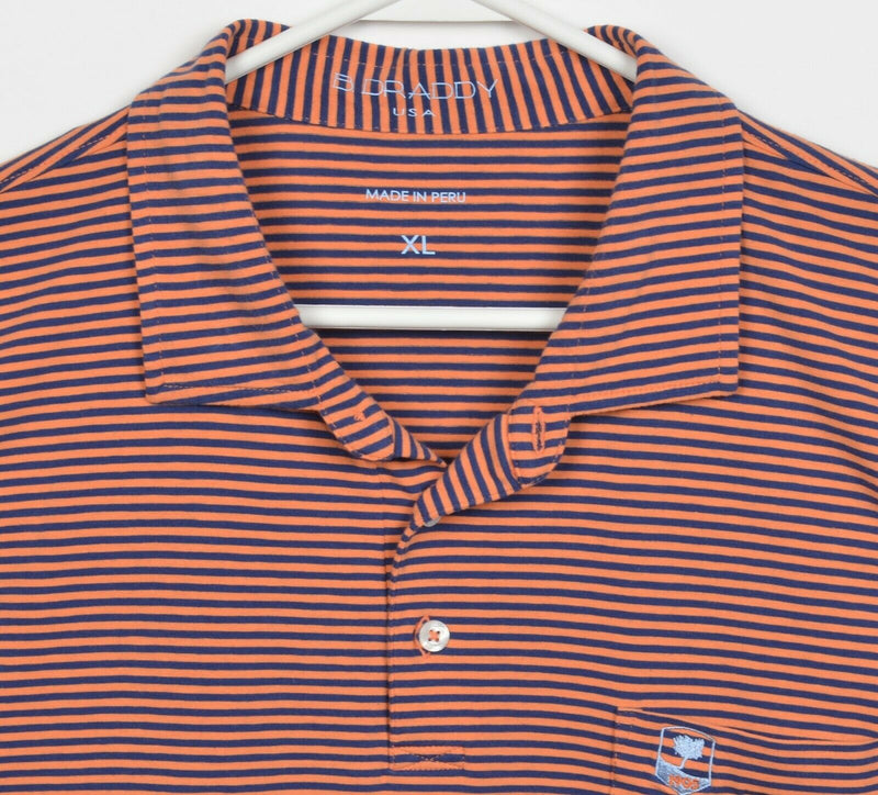 B. Draddy Men's XL Orange Navy Blue Striped Pima Cotton Golf Pocket Polo Shirt