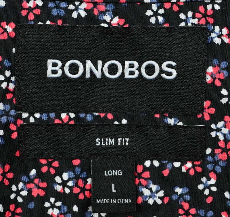 Bonobos Men's Large Long Slim Fit Floral Print Black Pink Button-Down Shirt