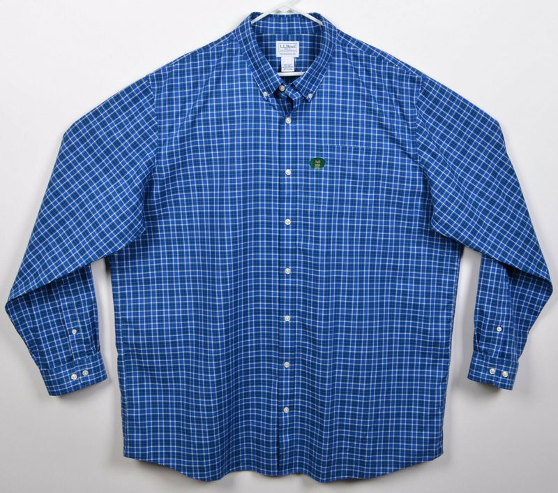 L.L Bean Men's 2XLT Tall Wrinkle Free Blue Plaid Long Sleeve Button-Down Shirt