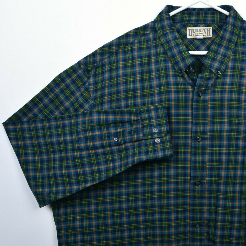 Duluth Trading Co Men's 2XL Cotton Wool Blend Green Blue Plaid Flannel Shirt