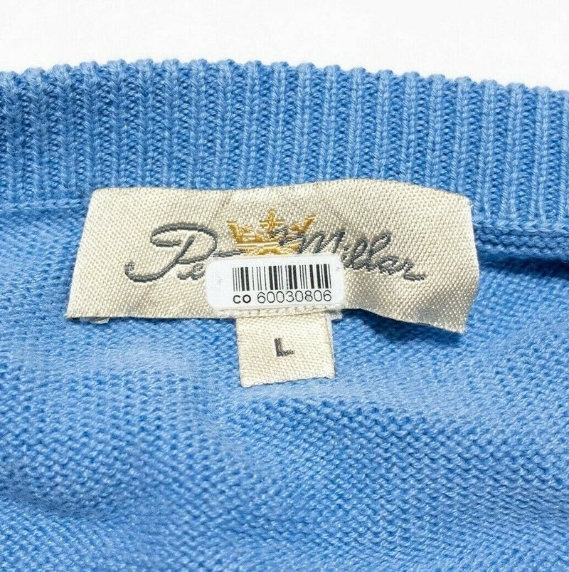 Peter Millar Sweater Men's Large Silk Cotton Blend V-Neck Pullover Light Blue