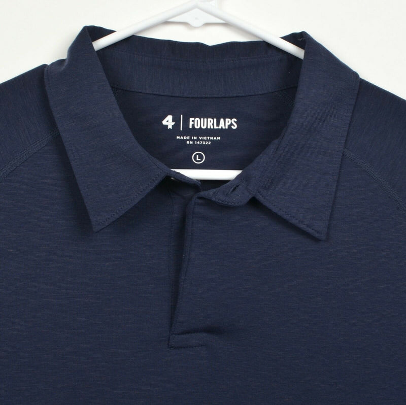Fourlaps Men's Sz Large Polyester Wool Blend Navy Blue Athleisure Polo Shirt