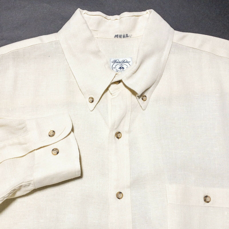 Brooks Brothers Linen Shirt Ivory Long Sleeve Button-Down Irish Men's Large