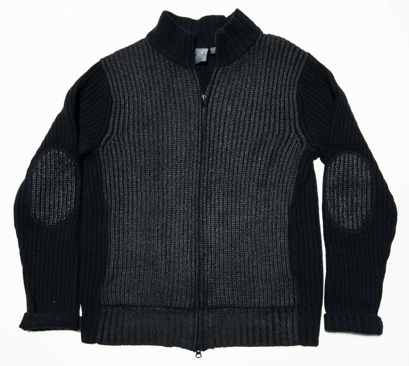 Armani Exchange A|X Lambswool Full Zip Sweater Black Knit Metallic Men's Medium