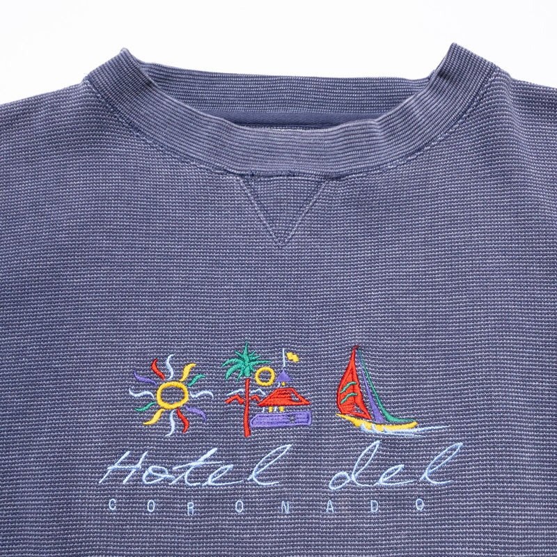 Vintage Hotel Del Coronado Sweatshirt Adult 2XL Waffle Knit Blue Embroidery Sail