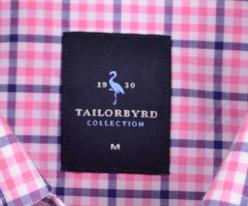 Tailorbyrd Men's Sz Medium Flip Cuff Pink Navy Plaid Check Long Sleeve Shirt