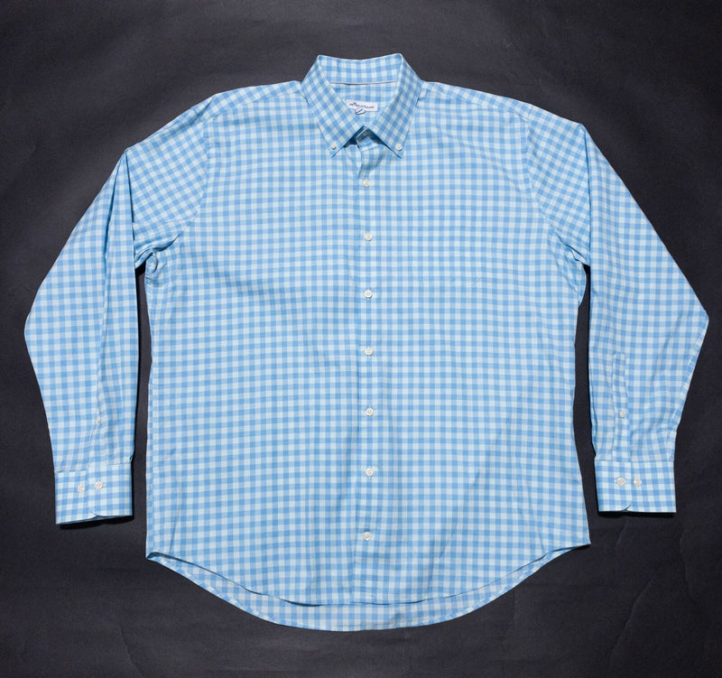 Peter Millar Shirt Men's XL Button-Down Long Sleeve Blue Check Crown Ease