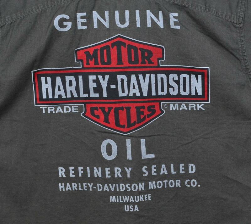 Harley-Davidson Men's 2XL Oil Logo Gray Garage Mechanic Biker Button-Front Shirt