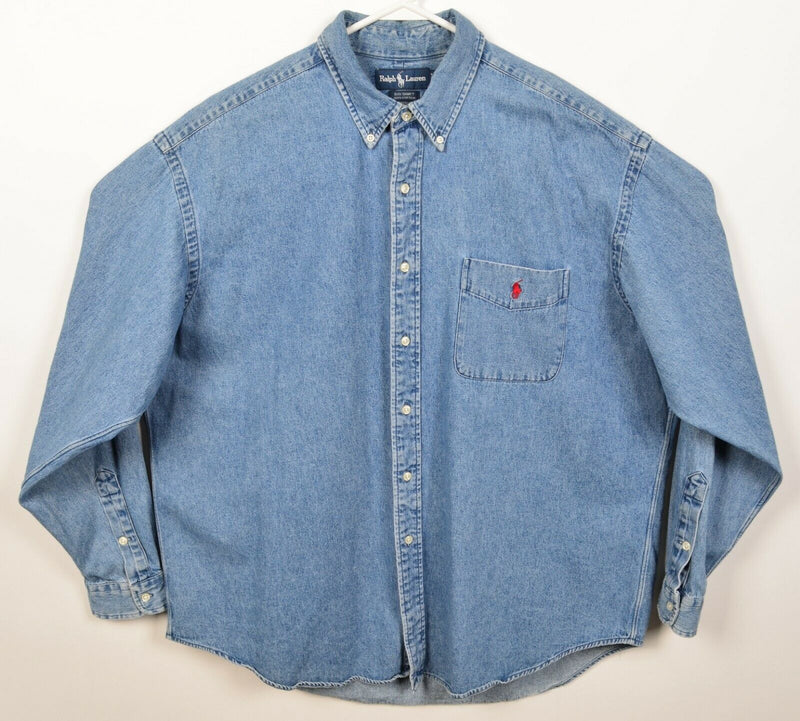 Polo Ralph Lauren Men's XL Denim Big Shirt Vintage 90s Blue Button-Front Shirt