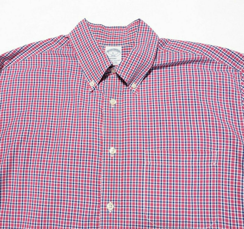 Brooks Brothers Shirt Large Regent Button-Down Red Blue Check Long Sleeve Men's