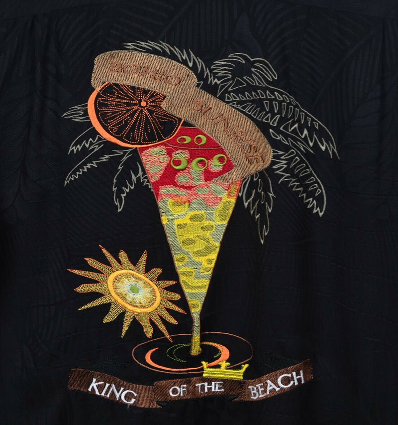 Bohio Men's Sz Medium Embroidered 100% Silk King of The Beach Hawaiian Shirt