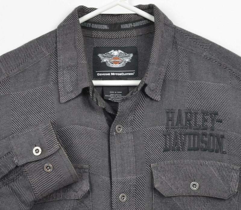 Harley-Davidson Men's Medium Gray Checkerboard Biker Garage Flannel Shirt