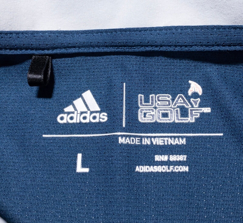adidas USA Golf Polo Shirt Mens Large Wicking Stretch Blue Red Team Short Sleeve