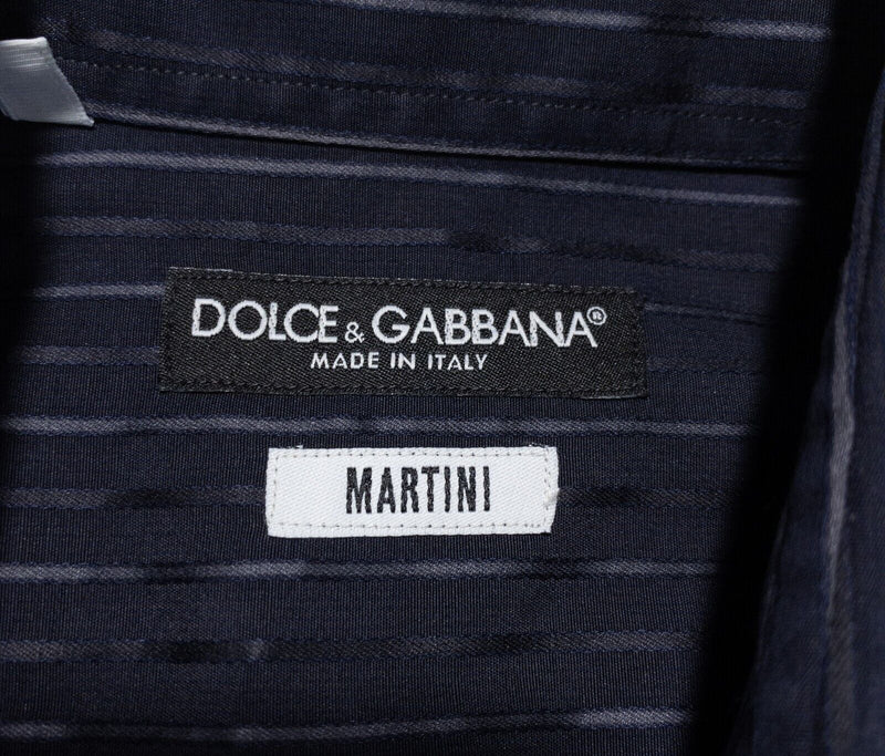 Dolce&Gabbana Martini Shirt 15.5 (39) Men's Long Sleeve Black Stripe Italy
