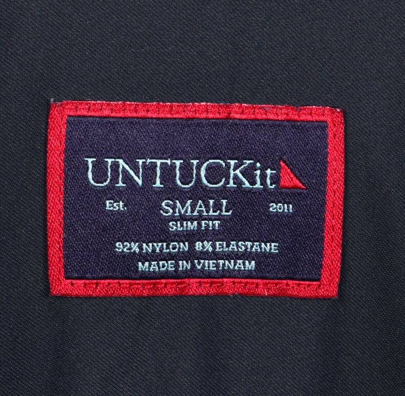 UNTUCKit Men's Small Slim Fit Nylon Wicking Solid Black Performance Button Shirt