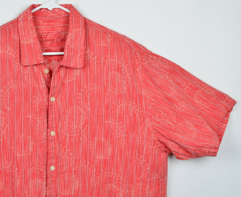 Tommy Bahama Men's Sz XL 100% Linen Coral Pink Floral Hawaiian Camp Shirt