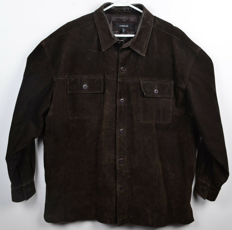 Colebrook Leather Chocolate Brown Lined Button-Front Shirt Jacket Men's XL