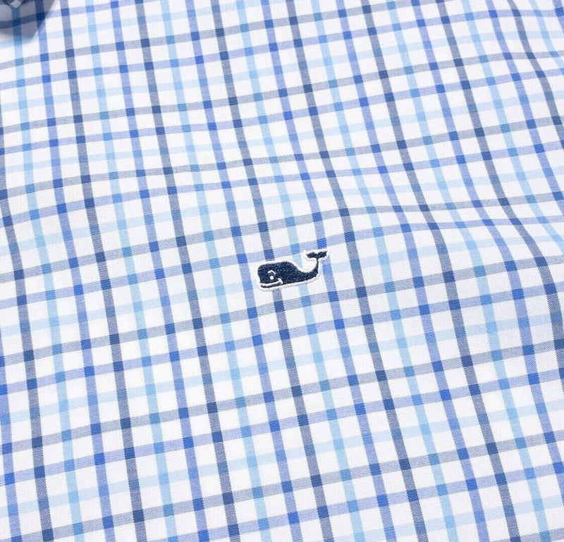 Vineyard Vines Whale Shirt Large Classic Fit Men's White Blue Check Long Sleeve