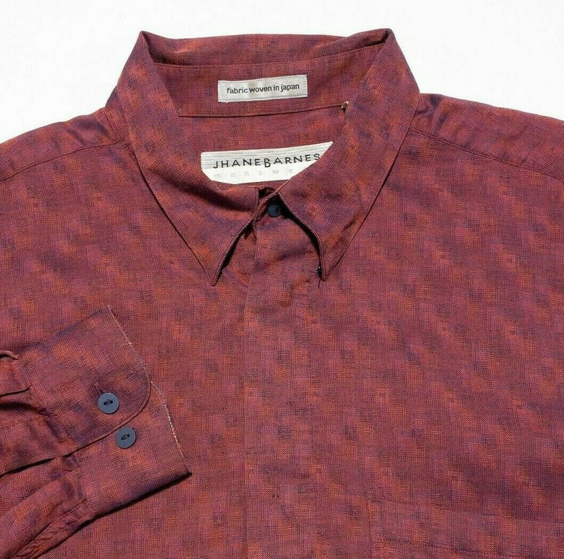 Jhane Barnes Red Purple Geometric Shiny Cotton Rayon Blend Shirt Men's Large