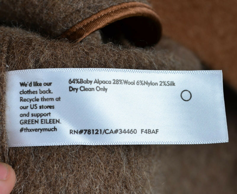 Eileen Fisher Women's XL Baby Alpaca Wool Blend Brown Button-Front Poncho Coat