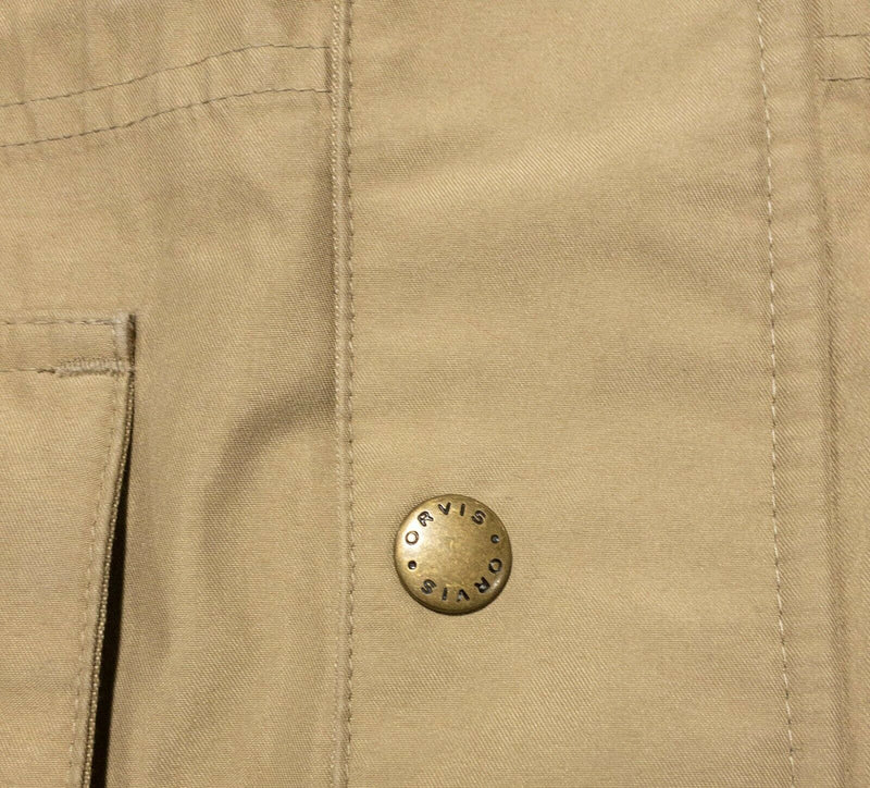 Orvis Fishing Utility Multi-Pocket Sporting Jacket Hooded Khaki Tan Men's Large