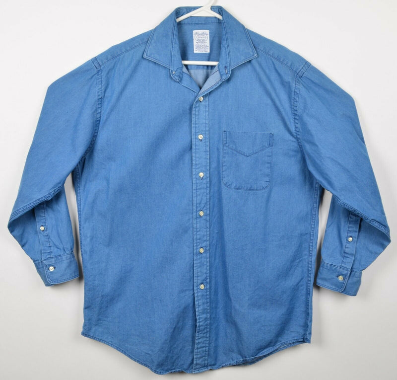 Vintage 90s Brooks Brothers Men's 15.5 (Medium) Denim Blue Button-Front Shirt