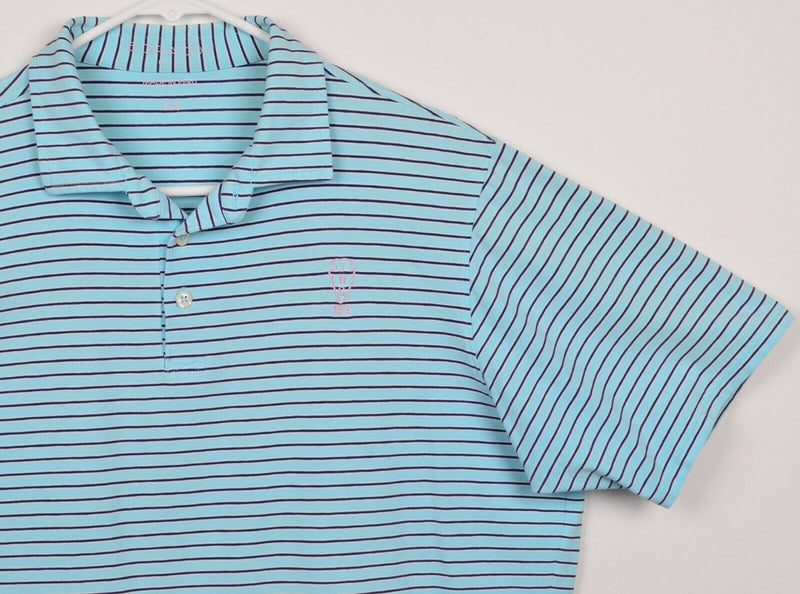 B. Draddy Men's Sz Medium Aqua Blue Striped Golf Polo Shirt Indian Hill Club