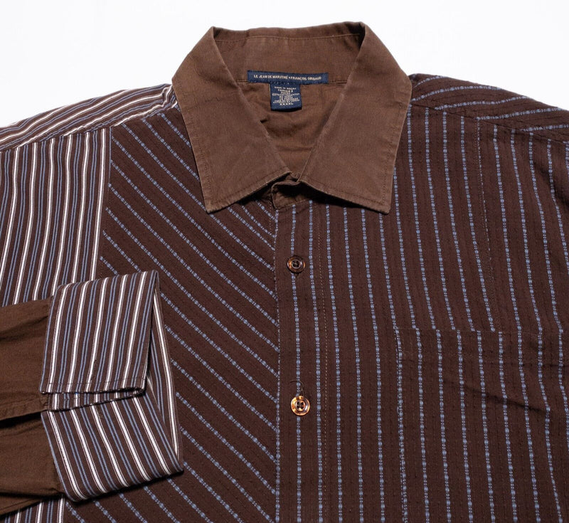 Marithe Francois Girbaud Shirt Men's 4XL Long Sleeve Colorblock Stripe Brown 90s