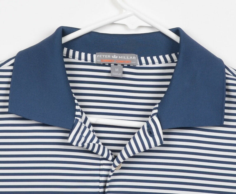 Peter Millar Men's Sz Medium Summer Comfort Blue White Striped Golf Shirt