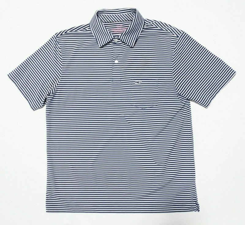 Vineyard Vines Performance Polo Small Men's Blue White Striped Wicking Stretch