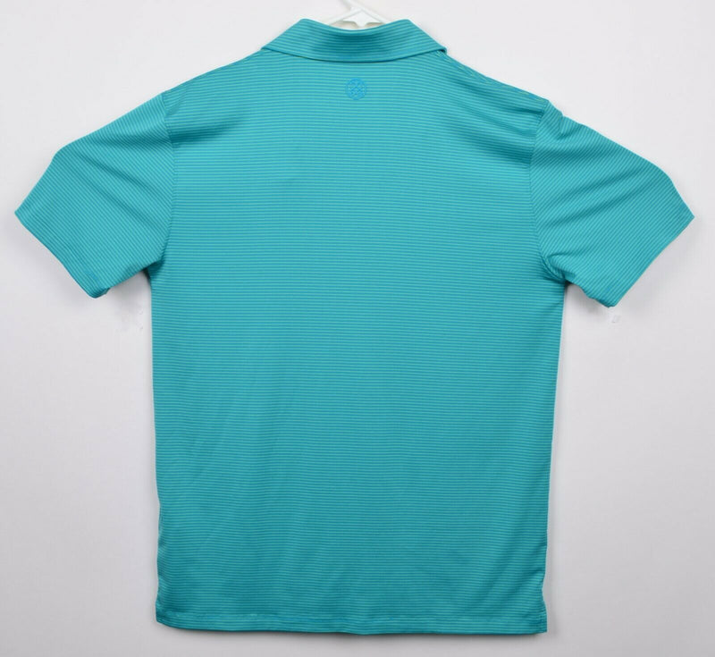 G/Fore Men's Sz Medium Blue Green Striped Logo Spread Collar Golf Polo Shirt