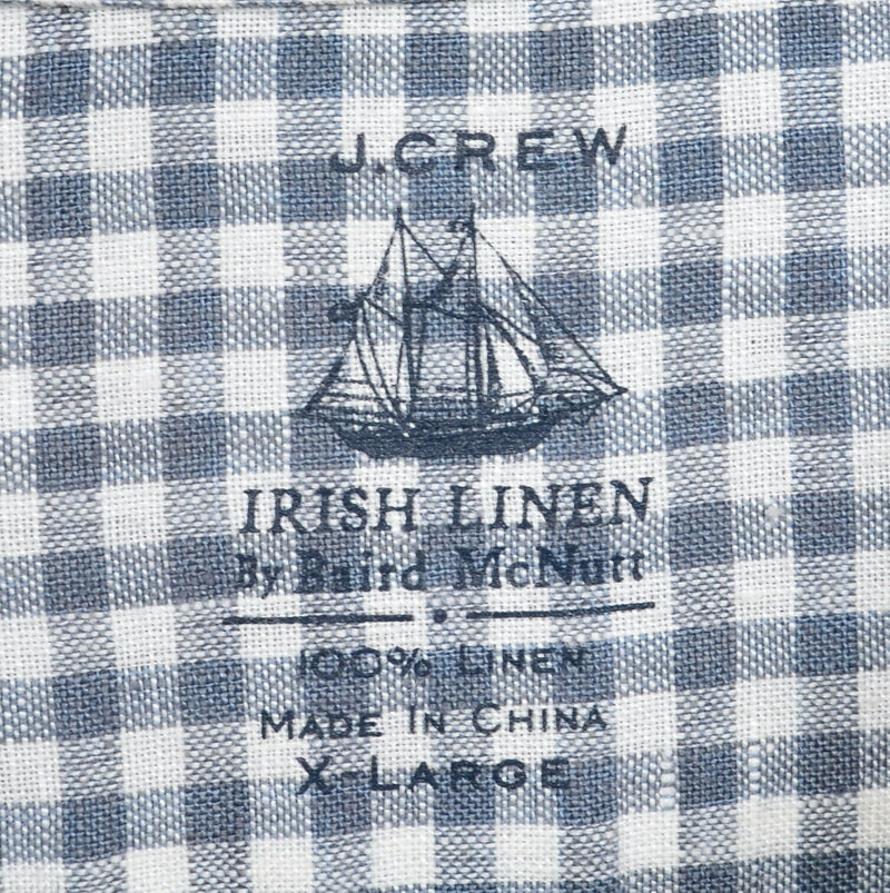 J. Crew Men's XL Irish Linen Baird McNutt Gray Gingham Check Button-Front Shirt