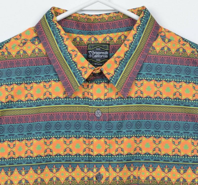 Grassroots California Men's 2XL Multi-Color Geometric Striped Button-Front Shirt