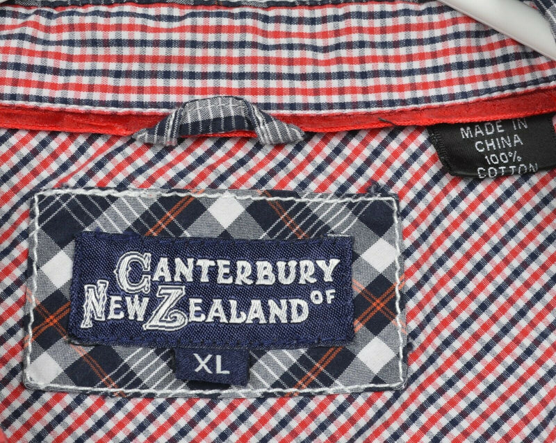 Canterbury of New Zealand Men's XL Flip Cuff Navy Blue Red Button-Front Shirt