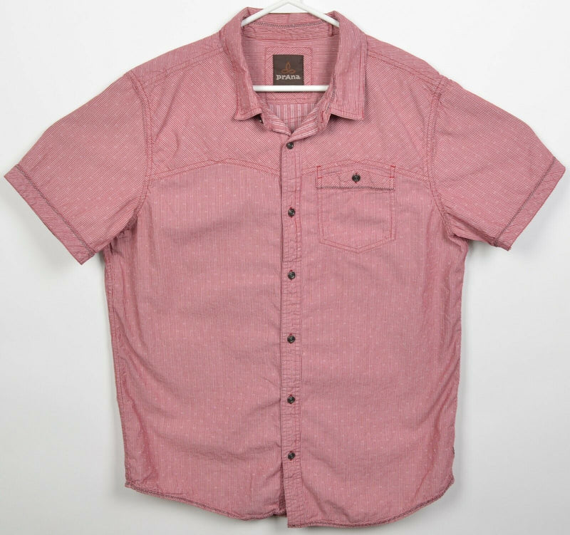 Prana Men's XL Red Striped Geometric Organic Cotton Button-Front Shirt