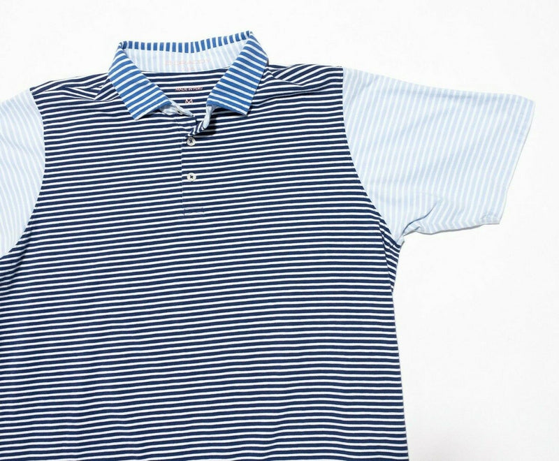 B. Draddy Medium Polo Shirt Golf Men's Colorblock Striped Blue Navy Short Sleeve