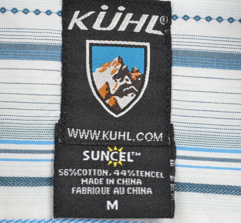 Kuhl Suncel Men's Medium White Blue Striped Hiking Outdoor Button-Front Shirt