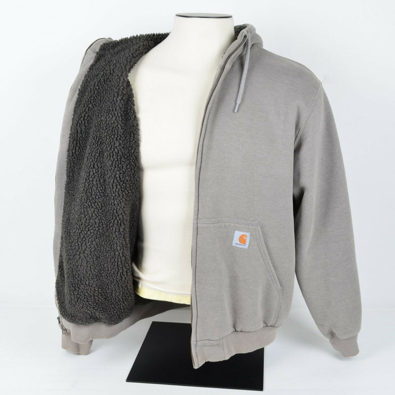 Carhatt Men's Large Regular Sherpa Lined Gray Full Zip Work Hooded Sweatshirt