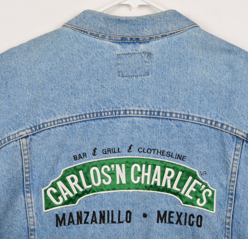 Carlos N Charlies Denim Jacket Men's XL Vintage 90s Embroidered Mexico Blue