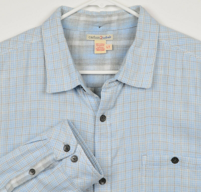 Carbon 2 Cobalt Men's LT Large Tall Light Blue Gray Plaid Check Flannel Shirt