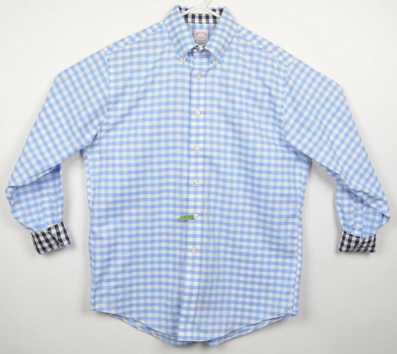 Brooks Brothers Men's Medium Flip Cuff Blue Gingham Check Button-Down Shirt