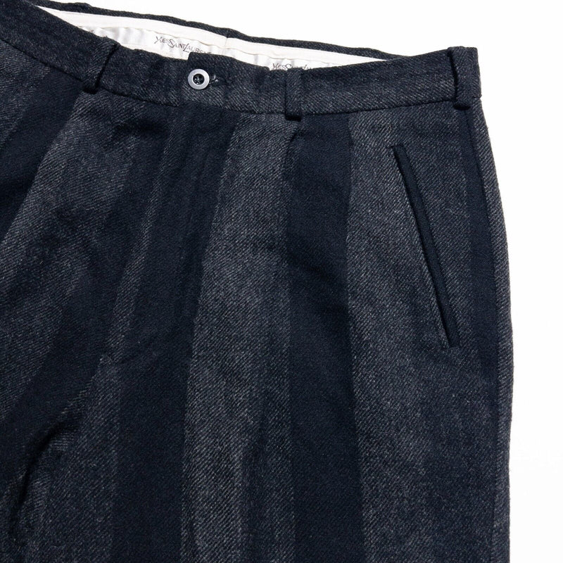 Yves Saint Laurent Wool Pants Mens 31 Vintage 80s Black Gray Striped Dress Pants