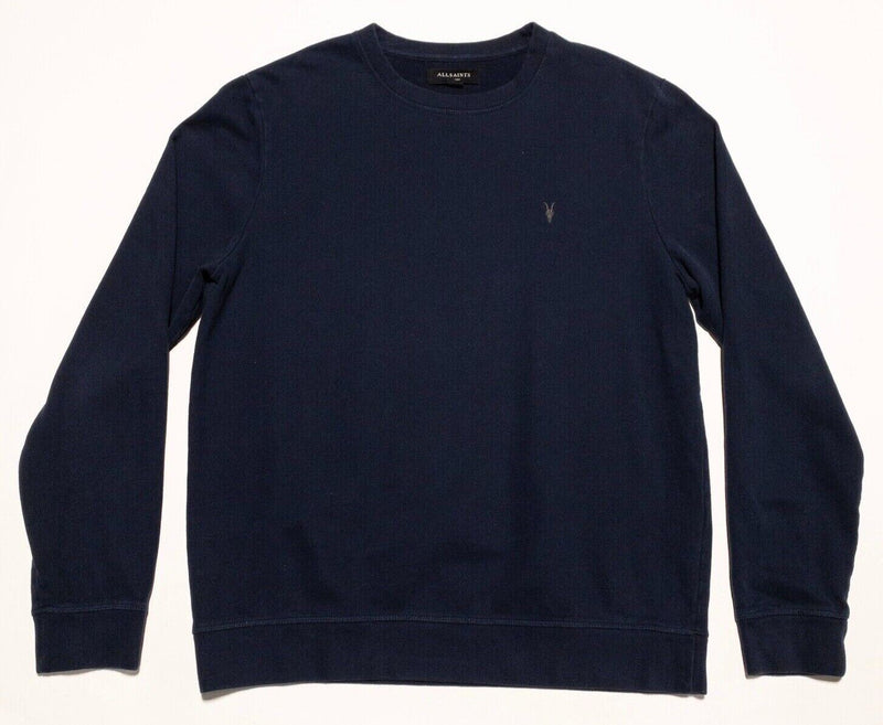 AllSaints Sweatshirt Men's XL Aven Crew Pullover Navy Blue Ramskull Logo